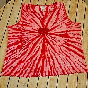 💥4 for $25💥 Women's Tank Top Tye Dye w/ jeweled heart scalloped bottom